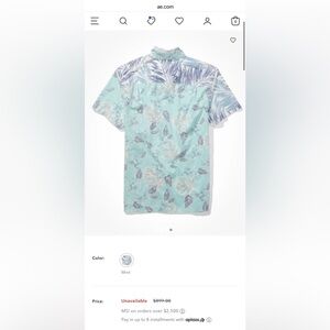 American Eagle Outfitters Aqua and Navy Tropical Shirt